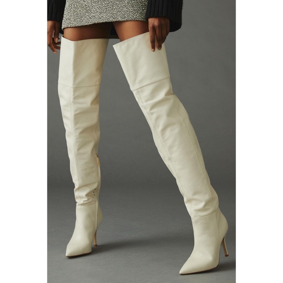 NWOT Larroudé Kate Over-The-Knee Boots ivory white leather size 7 - Picture 3 of 4